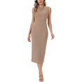 thumbnail image 2 of INSPIRE CHIC Ribbed Dress for Womens Boat Neck Sleeveless Fitted Bodycon Midi Dresses M Khaki, 2 of 6