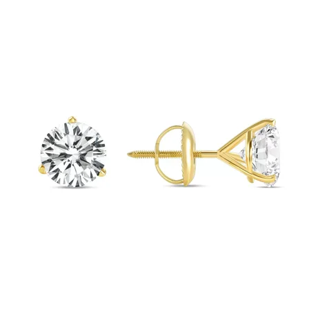 14K Yellow Gold Plated 2Ct Round Cut Lab Created Diamond Screw Back Stud Earrings