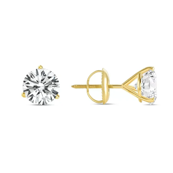 14K Yellow Gold Plated 2Ct Round Cut Lab Created Diamond Screw Back Stud Earrings