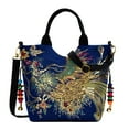 thumbnail image 2 of Sac Bandoulière Rétro à Perles avec Broderie de Paon pour Femme, Grand Sac à Main en Toile, 2 of 9