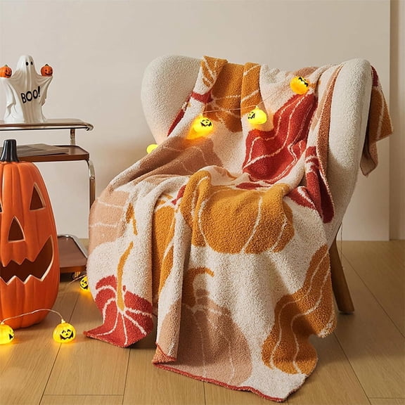 Celsvanis Halloween Throw Blanket Vintage Floral Pumpkin Print Soft Flannel Cover Cozy Seasonal Blanket for Sofa Chair Bed Indoor Home Decor 50"x60"