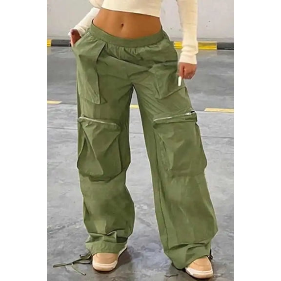Pocketed Front Parachute Cargo Pants (S, CoffeeBrown)