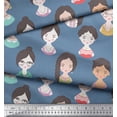 thumbnail image 2 of Soimoi Blue polyester Crepe Fabric Women Face Human Figure Print Fabric by the Yard 42 Inch Wide, 2 of 3