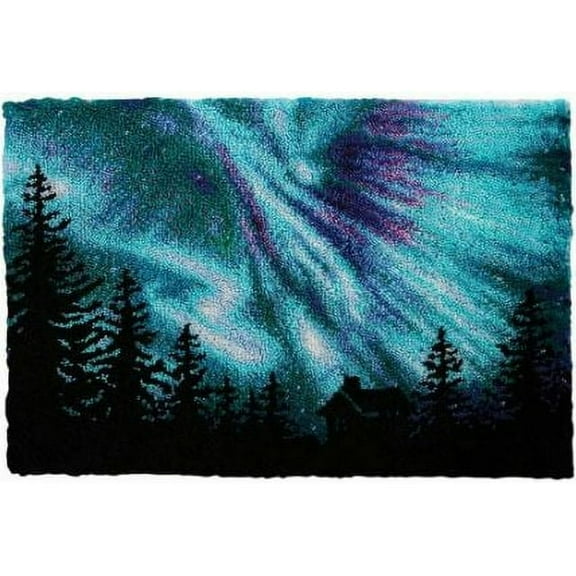 Latch Hook Rug Kits Aurora For Beginners Embroirdery Cushion Carpet,Needlework Cushion Cover Hand Craft Crochet for Great Family 50 × 38cm / 19.7 * 15.0 inches