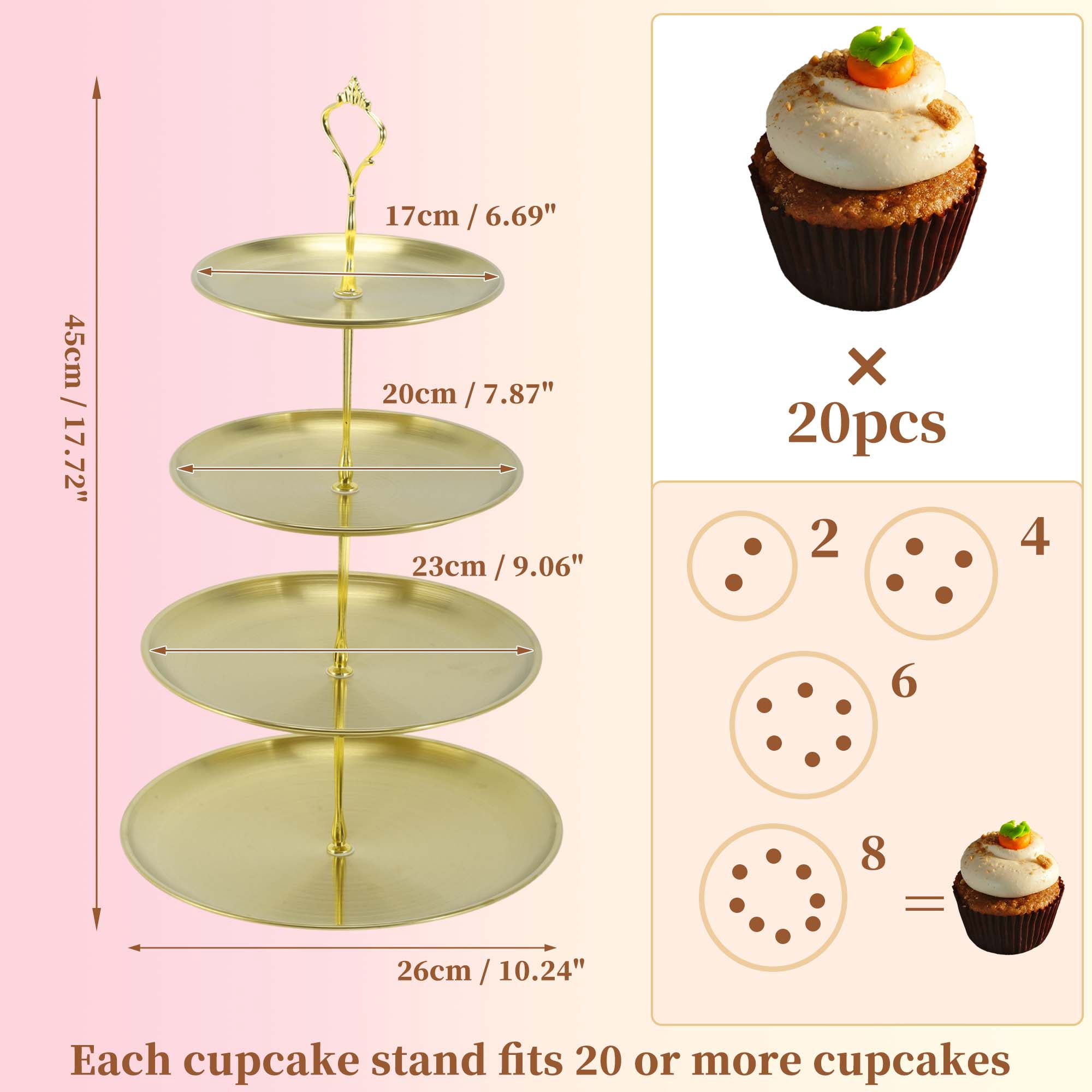 Unique Bargains 4 Tier Dessert Cupcake Stand Holder Round Cup Cake Tower Gold Tone