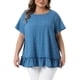 thumbnail image 1 of Blusas de verano casuales de mujer de tallas grandes Agnes Orinda para el Día de San Patricio, con dobladillo en capas, cuello redondo y mangas cortas, 3X, azul, 1 of 6