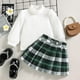 thumbnail image 5 of Gibobby faldas para mujer Camiseta de manga larga para niñas pequeñas Tops Trajes de falda con estampado a cuadros(Blanco， 6-12 Meses), 5 of 5