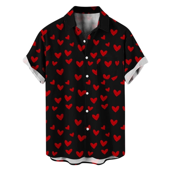 FNFYFH Big and Tall Valentines Shirt for Men Beach Vacation Summer Short Sleeve Button Down Shirts Casual Stylish
