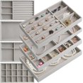 thumbnail image 1 of 8 Set Jewelry Organizer for Drawer Velvet Jewelry Trays, Jewelry Trays for Drawers Easy To Store Your Jewelry Storage Display Tray for Earring Necklace Rings Bracelet (Grey), 1 of 6