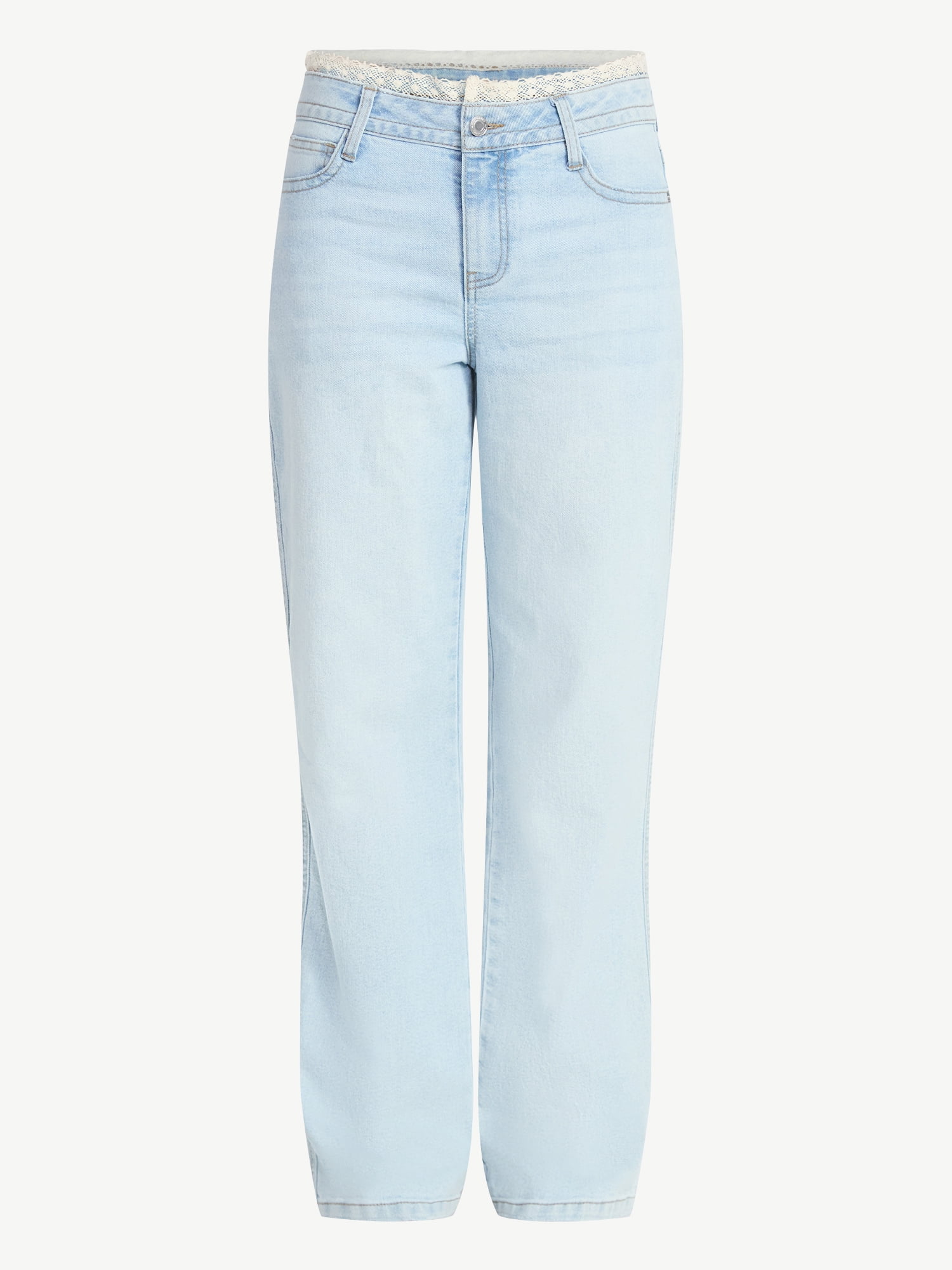 No Boundaries Lace Waist Baggy Wide Leg Jeans, 31'' Inseam, Women's 00-18
