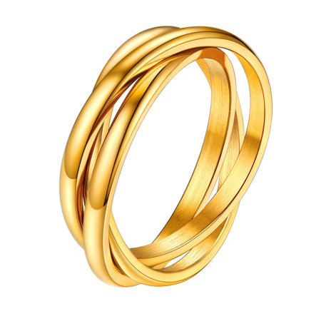 FOCALOOK Stainless Steel Fidget Ring for Women, Interlocked Cross Spinner Anxiety Ring, Stackable Trinity Fashion Promise Class Thumb Band Gold Ring Jewelry Gift Size 9