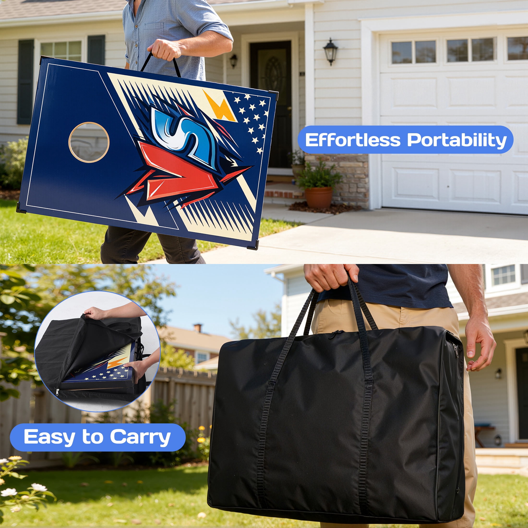 Portable Cornhole Sets with 8 Bean Bags, 3 in 1 Cornhole Boards Set with Ring Toss & Bowling Game, Segmart Wooden Cornhole Sets with Carrying Bags for Backyard, Beach, Party