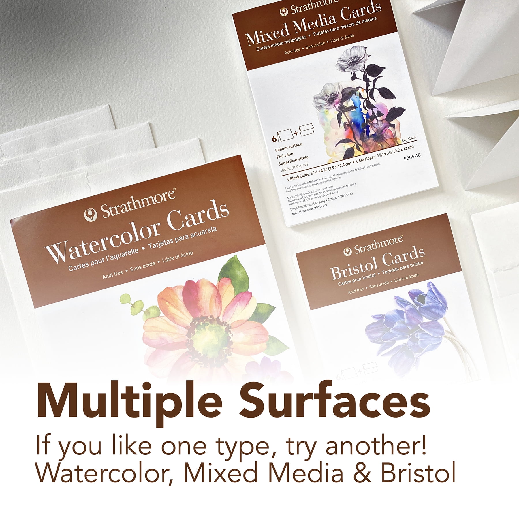 Strathmore 400 Series Mixed Media Cards & Envelopes, Full Size, 5x6.875 inch, 6 Per Pack, 3 Packs