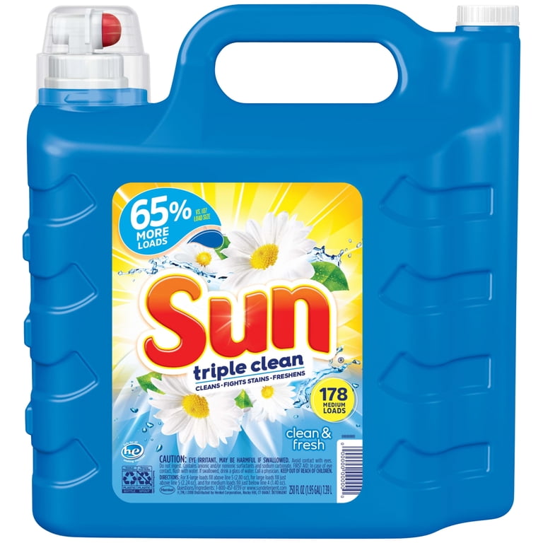 sun☀️ Sun Liquid Laundry Detergent, Clean & Fresh, 250 Ounce, 178 Loads