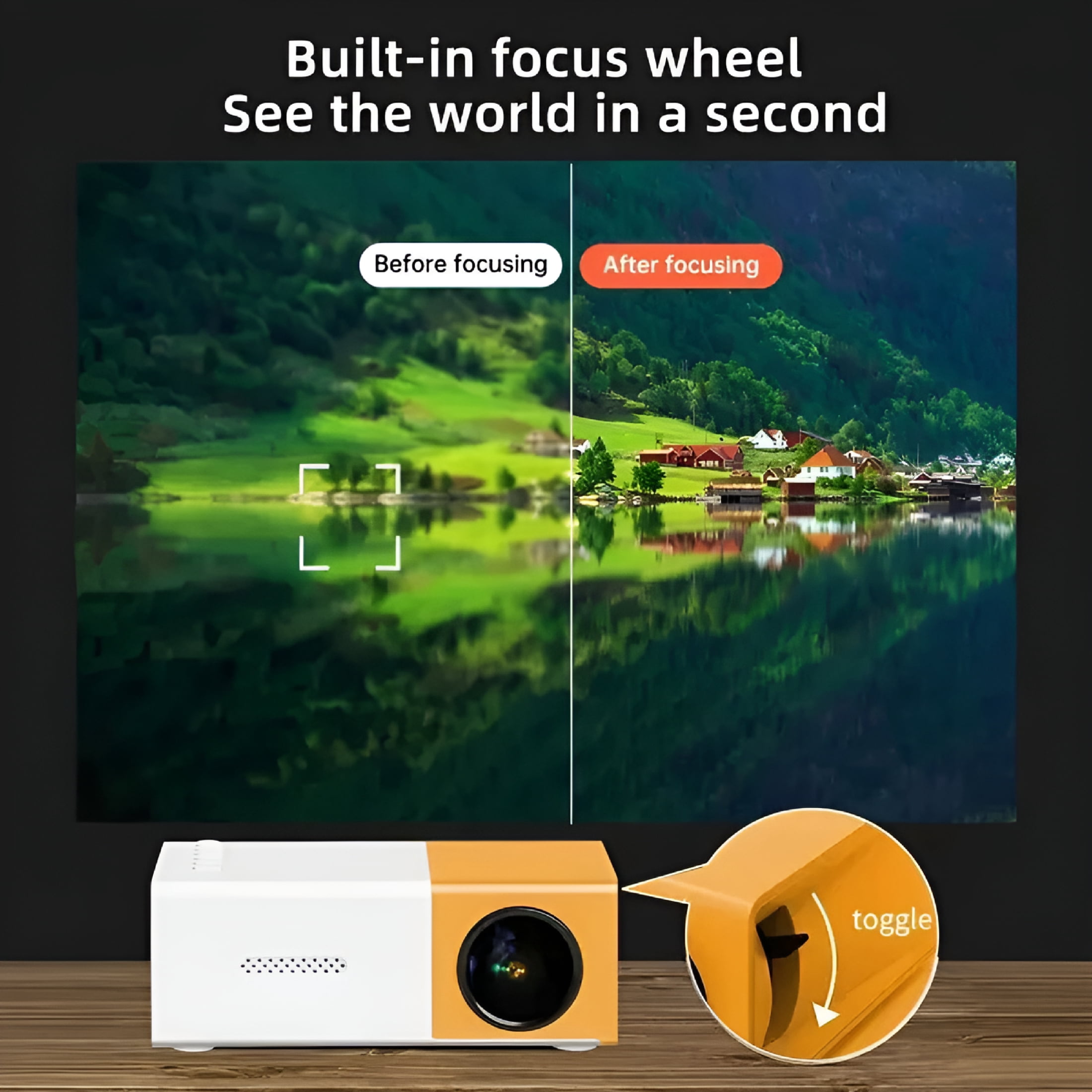 GJX Portable Led Projector with Built-In Sound System for Home Theater Entertainment Hd Image Quality with Focus Adjustment for Clear Movie Projection