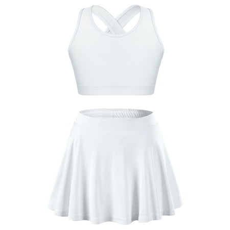 inlzdz Kids Girls 2Pcs Tracksuit Tennis Golf Running Outfits Athletic Sports Bra Tank Tops with White 4