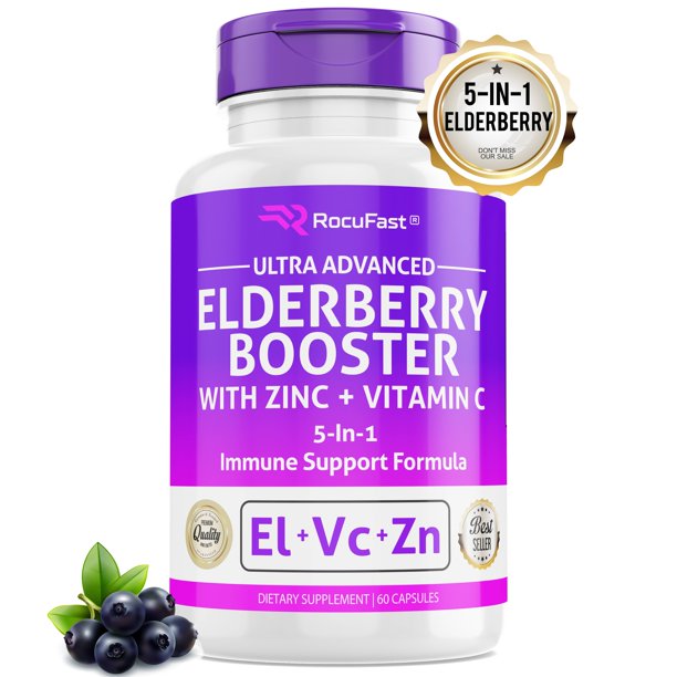 Elderberry Capsule Pills for Immune Support Organic w/ Zinc Vitamin C