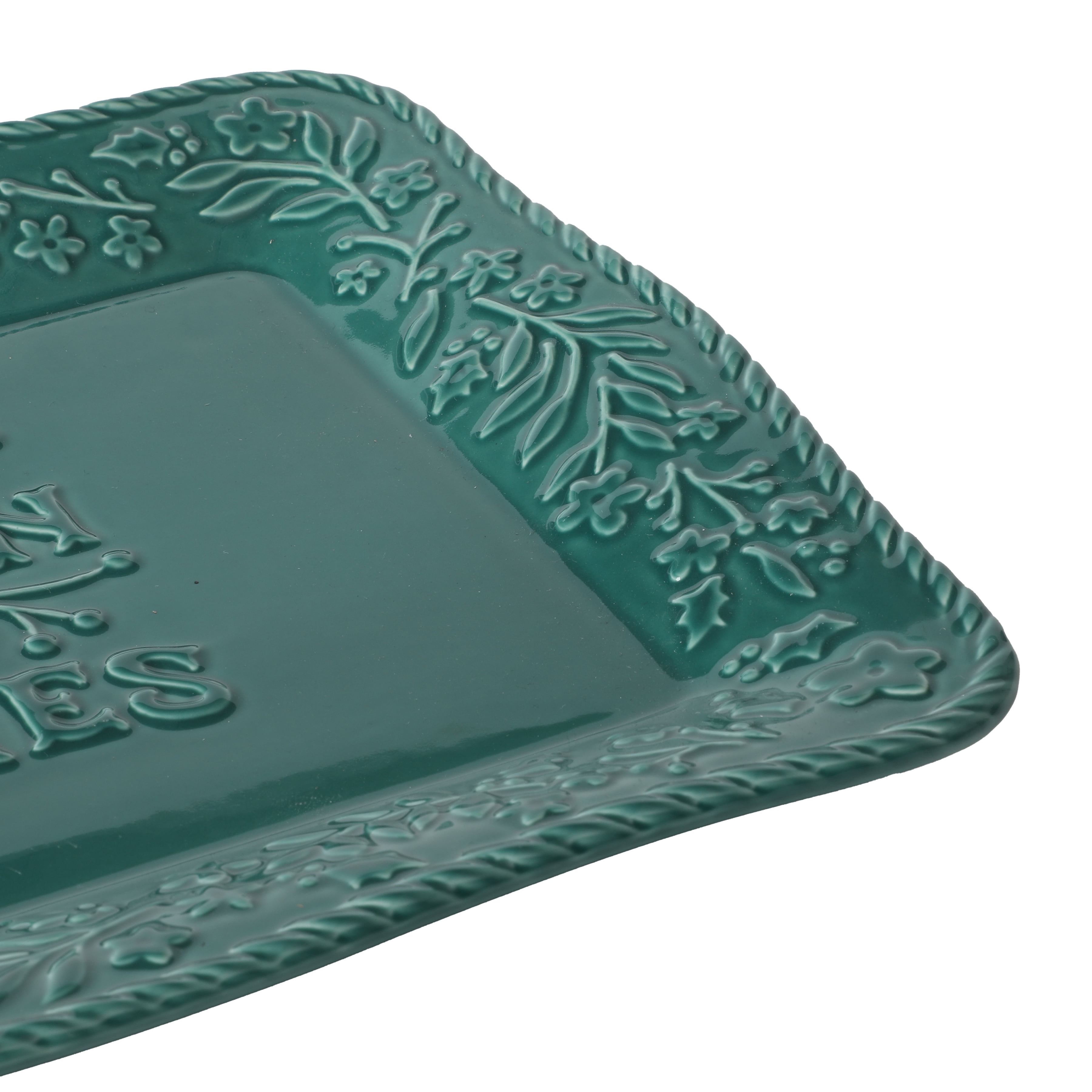 The Pioneer Woman Merry Meadow Green 14-inch Embossed Sentiment Stoneware Platter