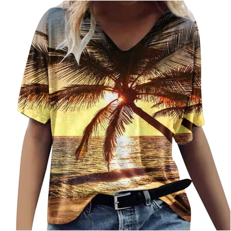 Patlollav Womens Tops Trendy Short Sleeve Shirts Spring V Neck Casual Blouses for Women Summer Tshirts