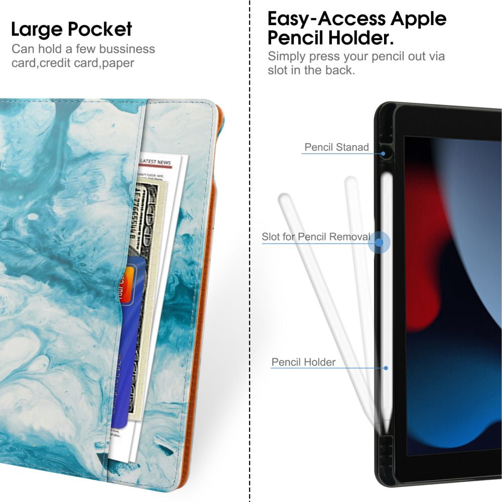 iPad 10th Generation Case 2022, iPad 10.9 Inch Case with Built-in Pencil Holder, Folio Stand Protective Leather Case Cover with Hand Strap, Auto Sleep/Wake, Multiple Viewing Angles, Green Cloud…