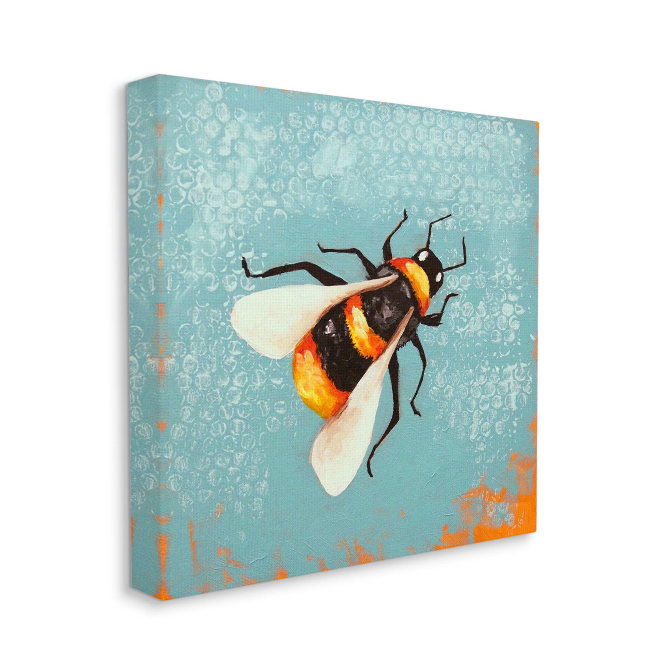 Stupell Industries Bumble Bee Blue Hive Pattern Painting Gallery Wrapped Canvas Print Wall Art, Design by Lucia Stewart