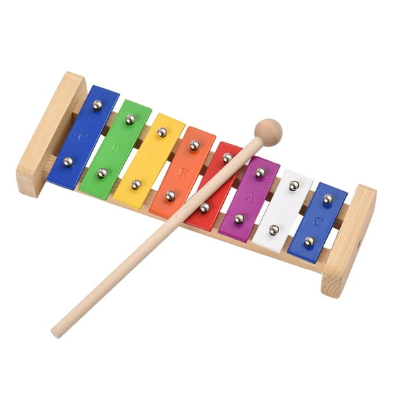 8 Keys Compact Size Xylophone Glockenspiel with Wooden Mallets Percussion Musical Instrument Toy Gift for Kids Children