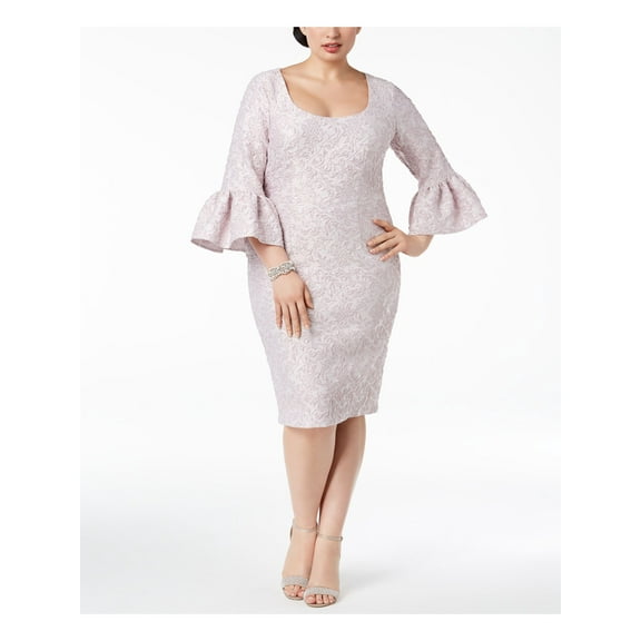 BETSY & ADAM $239 Womens Purple Jacquard Bell Sleeve Sheath Dress 14W Plus B B