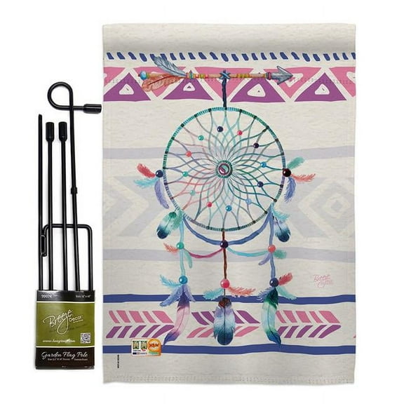 Breeze Decor BD-SW-GS-115101-IP-BO-D-US15-BD 13 x 18.5 in. Dreamcatcher Country & Primitive Southwest Impressions Decorative Vertical Double Sided Garden Flag Set with Banner Pole