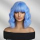 thumbnail image 2 of Peluca bob azul con flequillo, cabello sintético ondulado hasta los hombros para mujer, estilo cosplay vibrante., 2 of 5