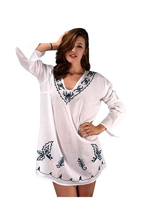 100% Cotton Embroidered Summer Tunics Beach Cover Ups