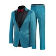 thumbnail image 3 of Men's 2-Piece Suit Set - Blue Glitter Blazer with Black Peak Lapel, Matching Pants, Bonus Bow Tie, 80% Polyester 20% Viscose, Stretch Waist, 3 of 5