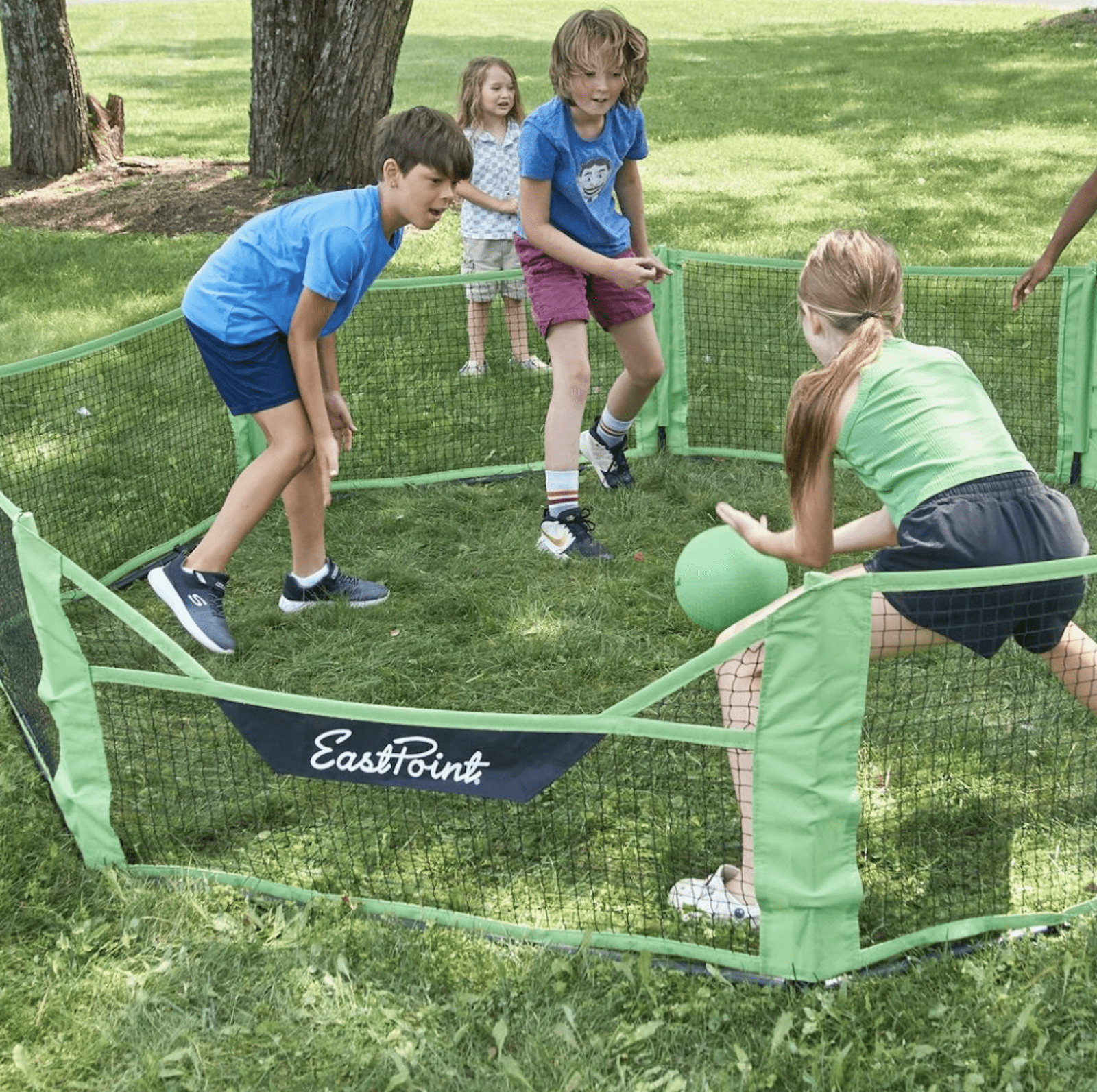 Eastpoint Gaga Ball Pit 10 Foot x 10 Foot Green & Black Octagon Net with Ball & Carrying Case Outdoor Lawn Yard Game for Families, Kids