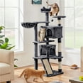 thumbnail image 2 of Yaheetech 57.5''H Cat Tree Tower w/ 2 Condos & Round Platforms & Ladder for Small Cats, Dark Gray, 2 of 7