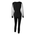 thumbnail image 4 of WREESH Womens Long Sleeve Jumpsuits Casual V-Neck Sheer Mesh Glitter Pocket Design Jumpsuit Black, 4 of 5