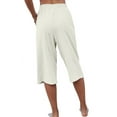 thumbnail image 3 of Dellytop Womens Casual Elastic Waist Solid Color 3/4 Summer Capri Pants, 3 of 5