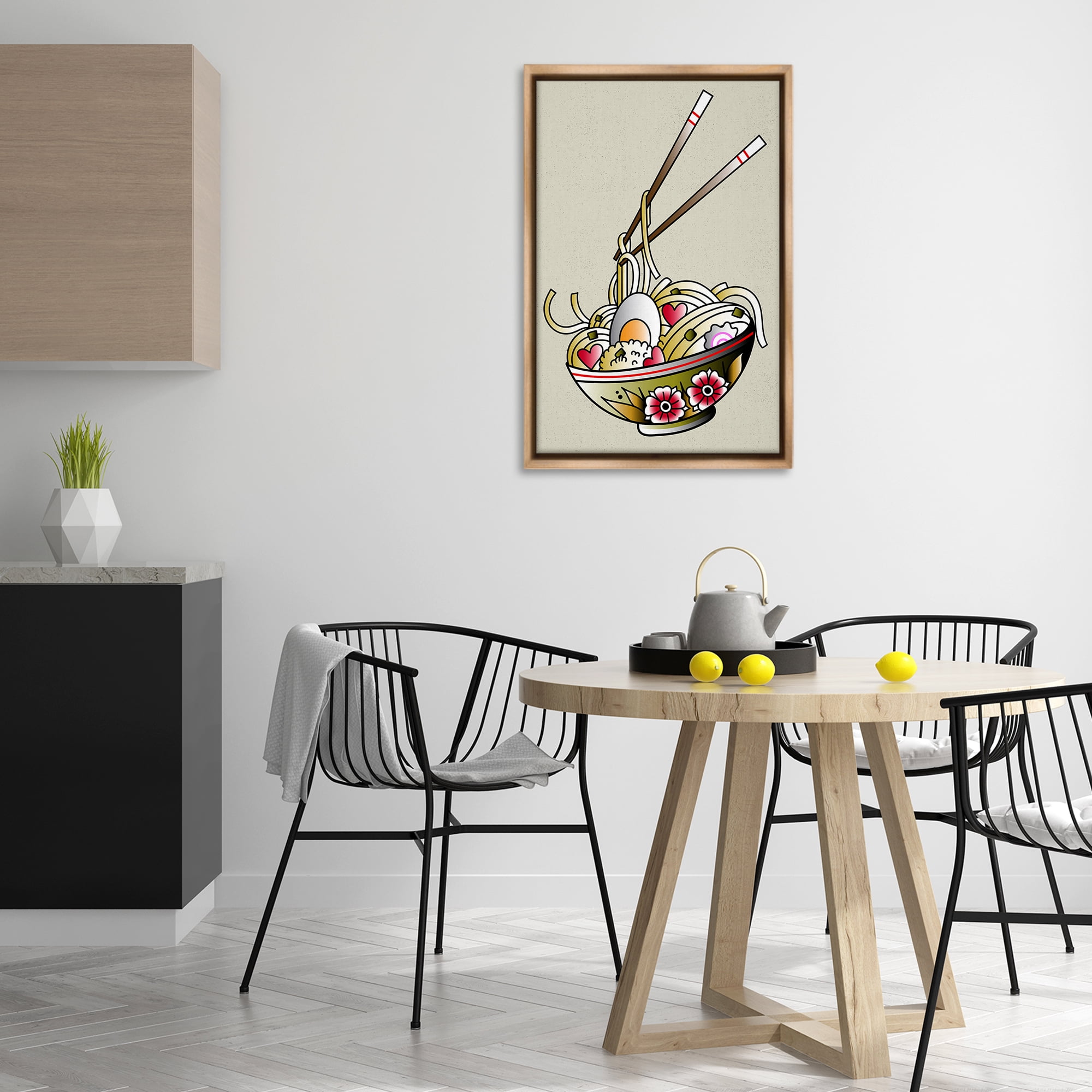 Stupell Industries Tattoo Style Ramen Bowl Food & Beverage Painting Brown Floater Framed Canvas Art Print Wall Art, 21 x 31