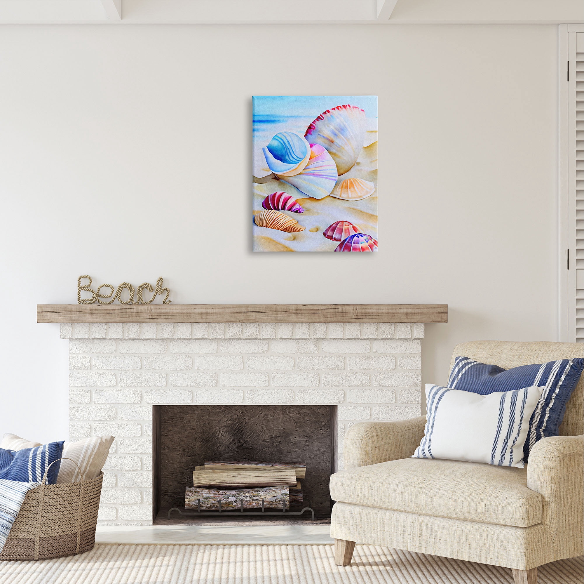Stupell Industries Vibrant Seashells on Beach Nature Painting Gallery Wrapped Canvas Print Wall Art, 24 x 30