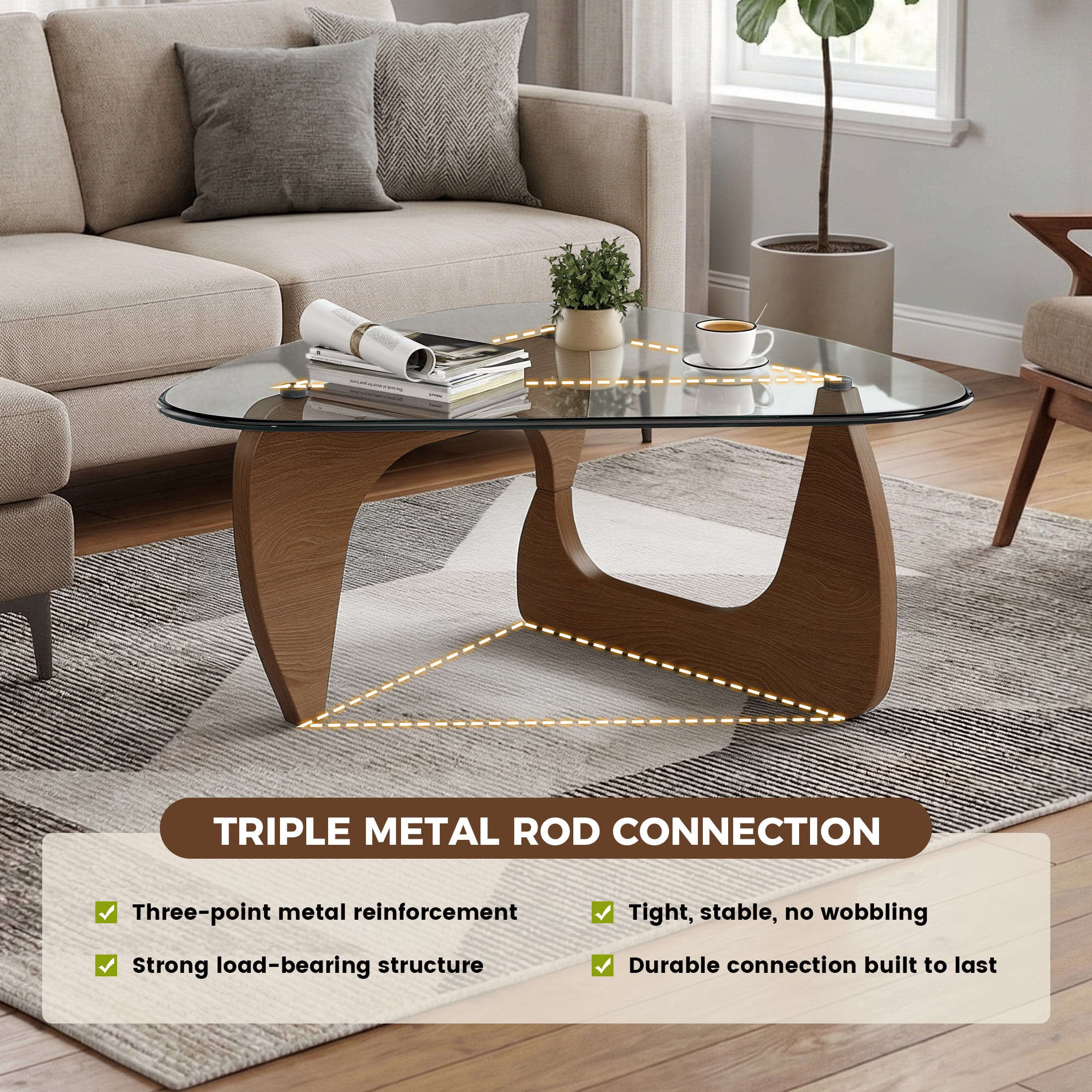 Daluvenix Modern Glass Coffee Table for Living Room, Mid Century Coffee Table, Triangle Small Coffee Tables, Suitable for Bedroom Living Room Reception Office Tables