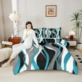 thumbnail image 4 of Manfei Minimalist Abstract Queen Comforter Set, Aesthetic Striped Bedding Sets, Gray White Black Teal Bedding Comforter Set, Microfiber Bedroom Decor, Reversible 3pcs, 4 of 8