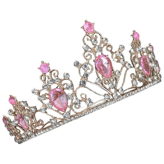 POPETPOP Pink Rhinestone Bridal Tiara Wedding Headpiece for Decoration Stunning Hair Accessory Size 7.5x6.5 inches