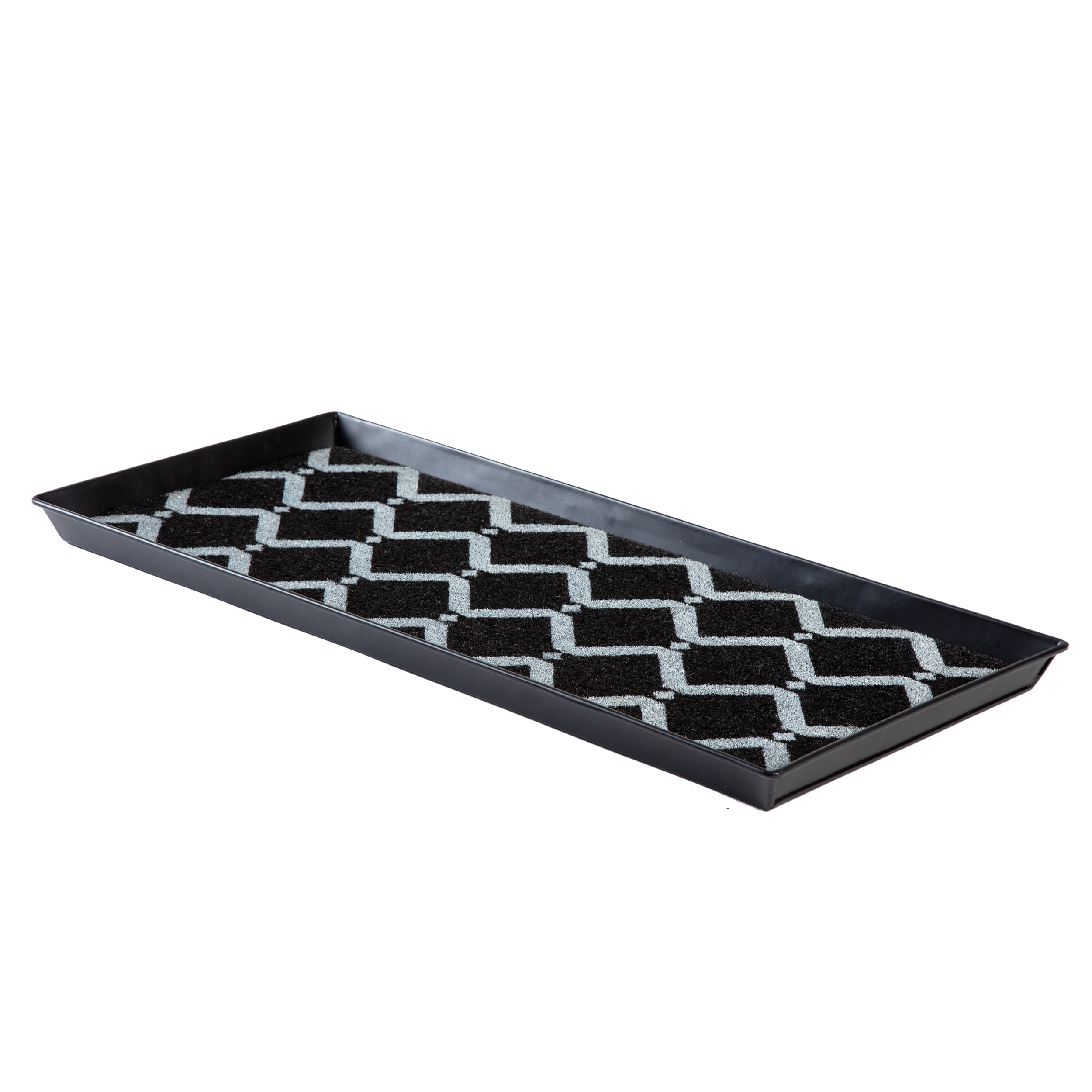 Black Metal Boot Tray with Black & Ivory Diamond Coir Insert