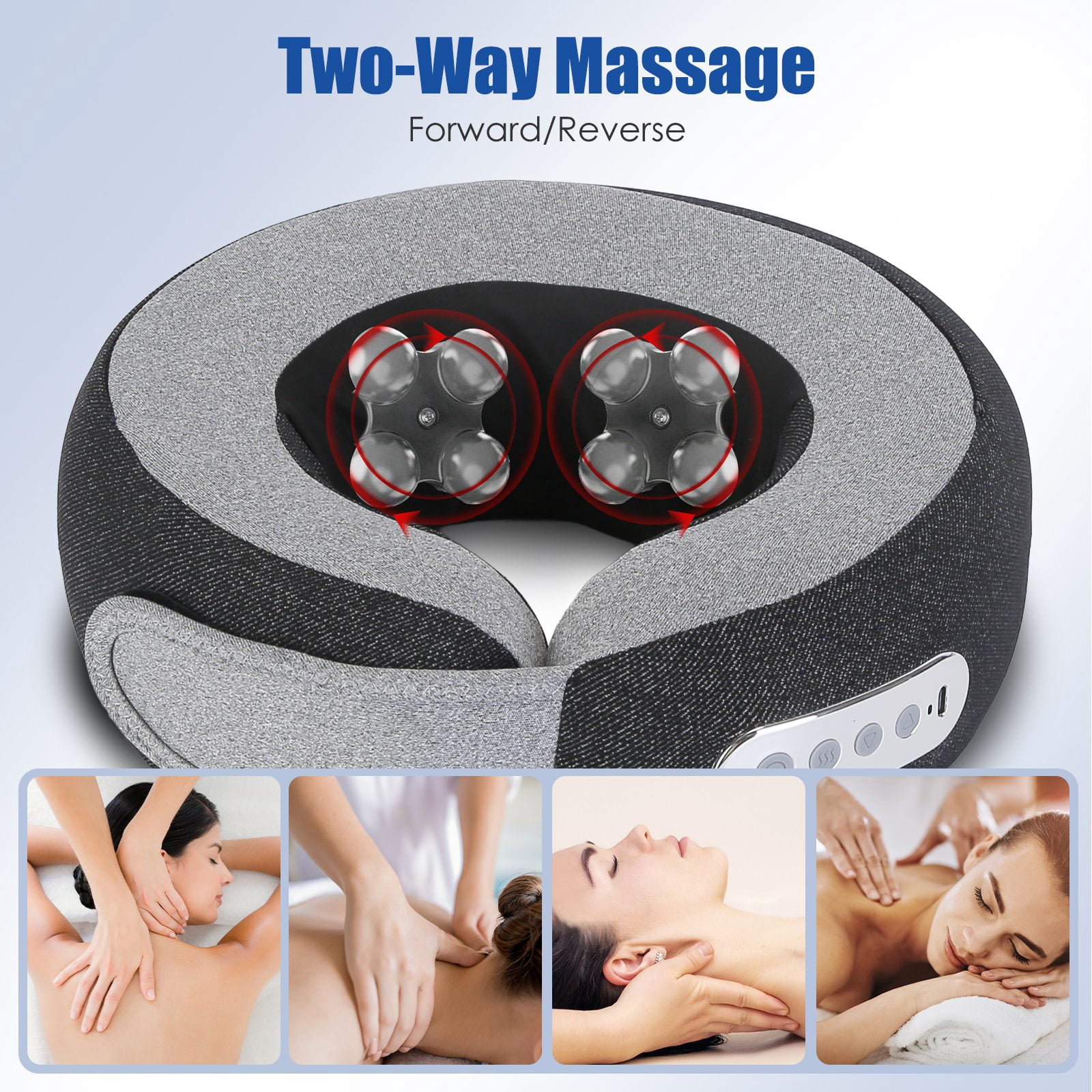 Imountek Heated Neck Massager Pillow with Shiatsu Kneading, 2 in 1 Electric Memory Foam Travel Pillow with 3 Speeds Timer for Home Office Travel