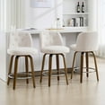 thumbnail image 3 of WOOW DEPOT Button-tufted Swivel Bar Stools Set of 1, 26" Upholstered Linen Fabric Barstools w/ Mid-back Wood Legs Large Seat, Mid Century Modern Bar Chair Island Stool for Kitchen Counter, 3 of 11