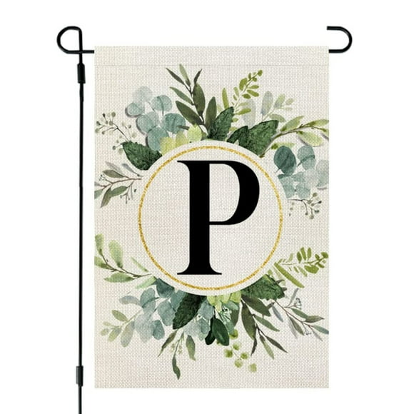 Monogram Letter Garden Flag Letter P Double Sided Burlap Floral Monogram Family Last Name Initial Yard Flag 12x18 Inch