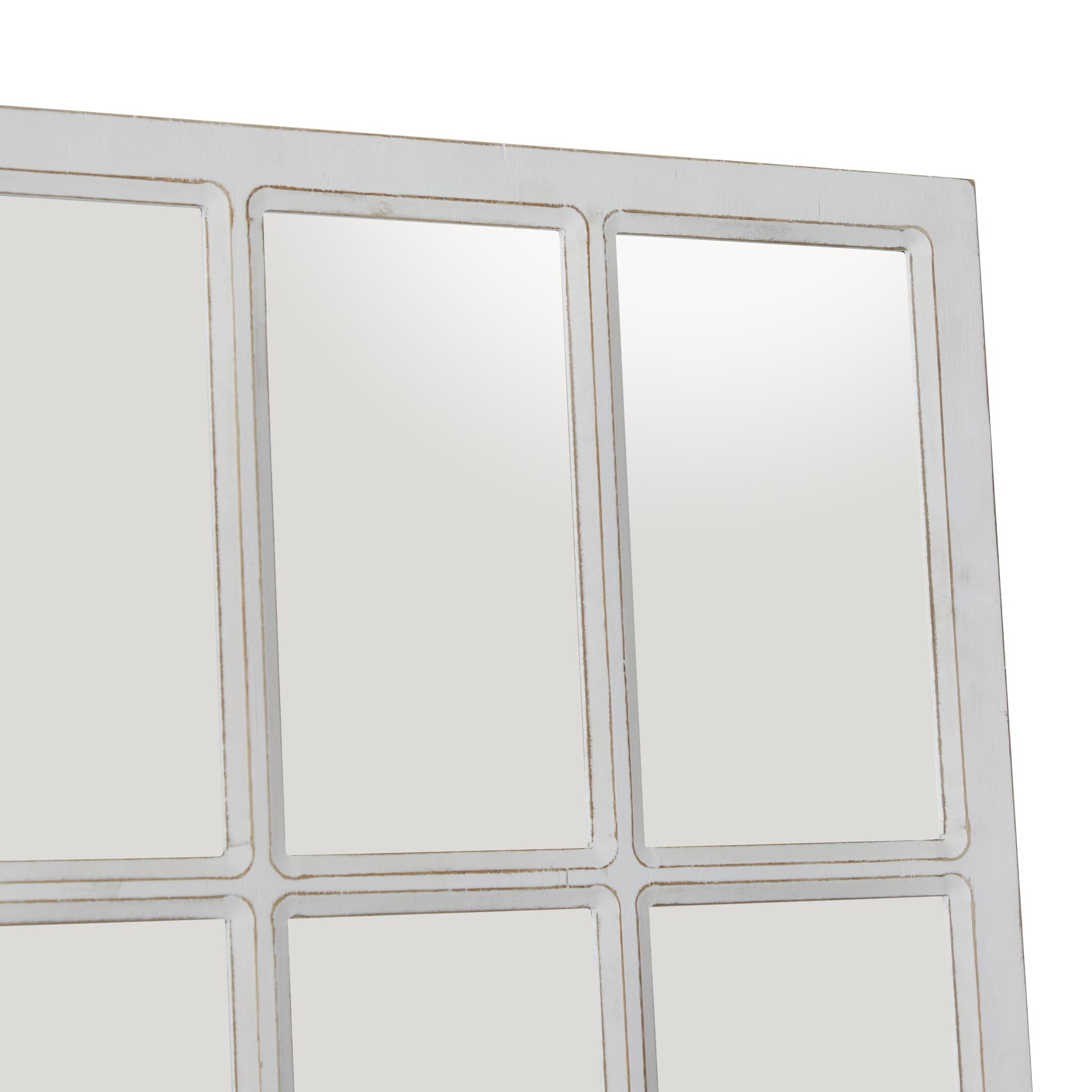 DecMode 22" x 48" White Window Pane Inspired Wall Mirror