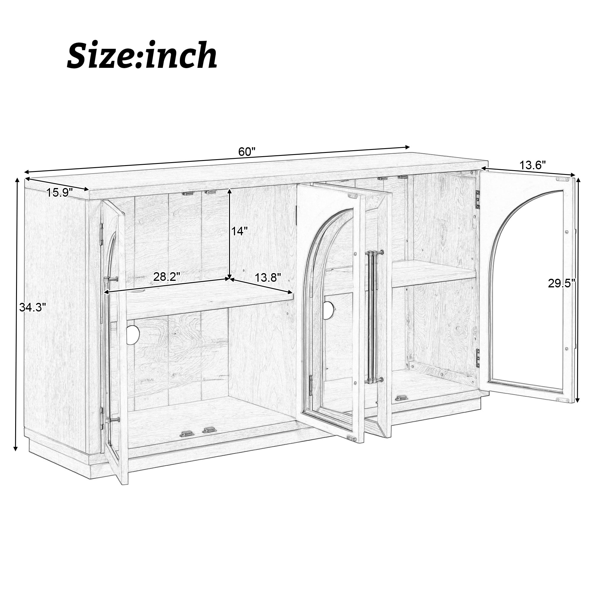 EUROCO 60" Large Sideboard Buffet Cabinet,Storage Cabinet with Glass Doors and Adjustable Shelves,Arched Kitchen Cabinet Display Cabinet for Kitchen, Living Room, Hallway,Navy