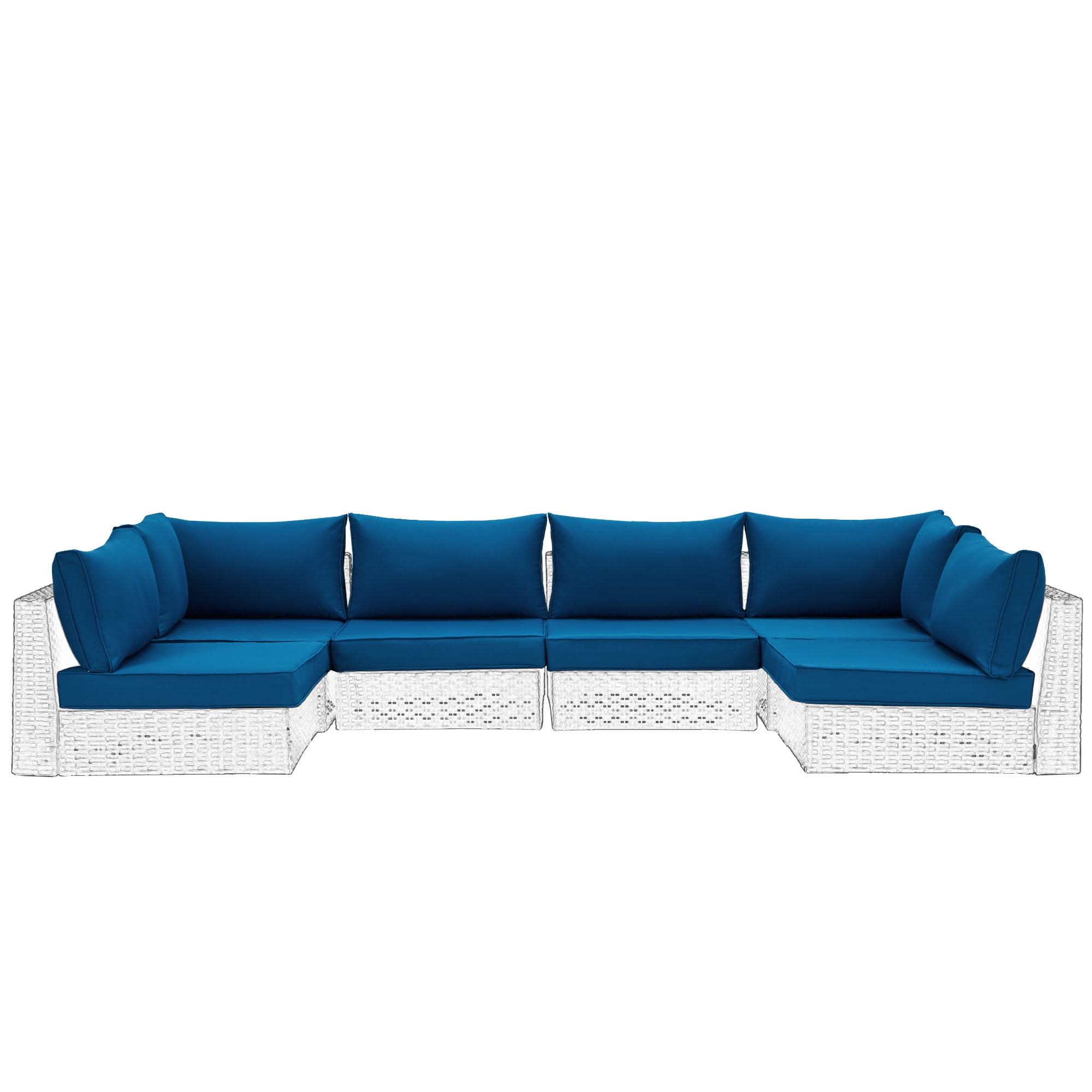 HOMREST Outdoor Replacement Cushions for Patio Furniture,Water-Repellent Sofa Cushions for 6-Seat Rattan Wicker Sectional Patio Conversation Sets,14-Piece Cushions Set for Outdoor Couch(Blue)