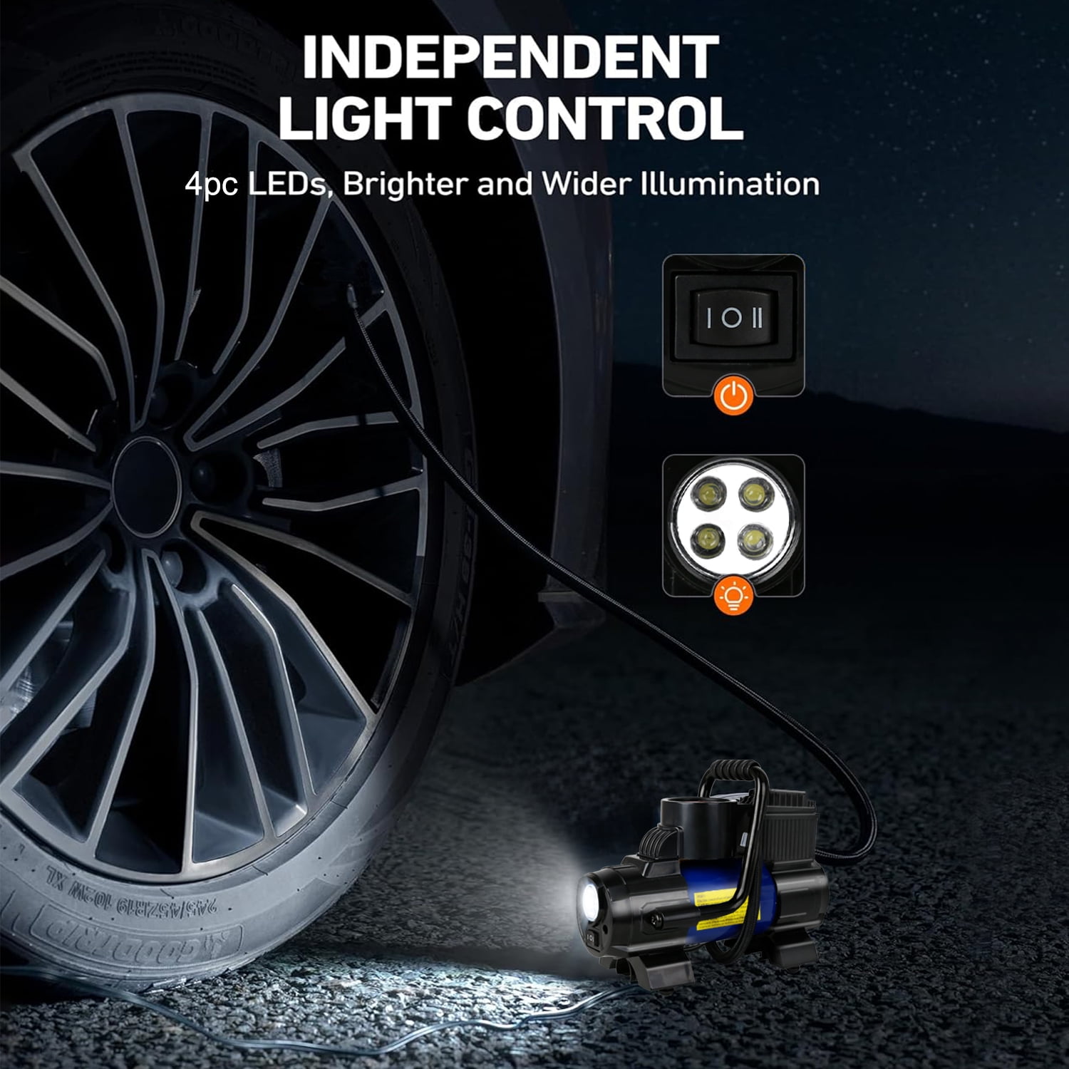 5 Heavy Duty Portable 12V 1 Car Tire Inflator Pump Air Compressor 120W 150 PSI, Blue