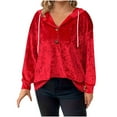 thumbnail image 1 of WRKEKC Womens Velvet Jacket Hooded Solid Color Casual Button Front Long Sleeve Drawstring Waist Winter Blazer, 1 of 4