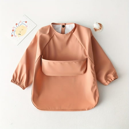 

wwbo 1pc Waterproof Long-Sleeved PU Smock Bib - Soft Anti-Dirt Easy Clean Comfortable Perfect for Mealtime Easter Gift Baby Feeding Essentials